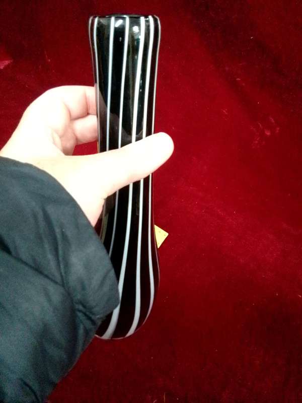 Stunning Vintage Murano Glass Vase - Black Color With White Swirl Designs