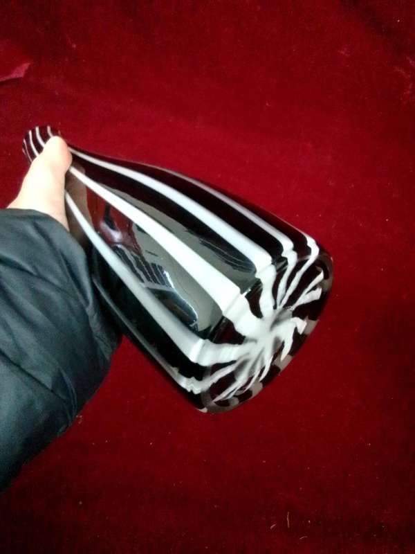 Stunning Vintage Murano Glass Vase - Black Color With White Swirl Designs
