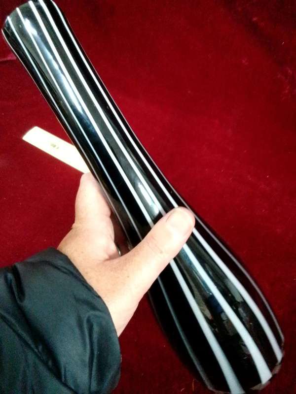 Stunning Vintage Murano Glass Vase - Black Color With White Swirl Designs