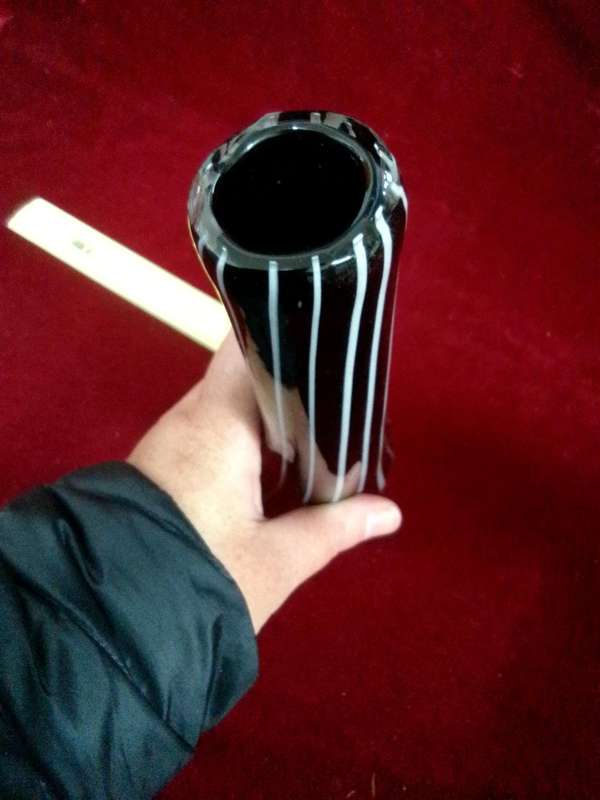 Stunning Vintage Murano Glass Vase - Black Color With White Swirl Designs