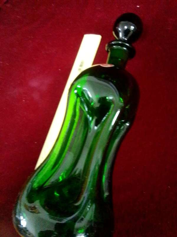 Stunning Vintage Danish Modern 1960's Homegaard Curved Glass Decanter Emerald Green