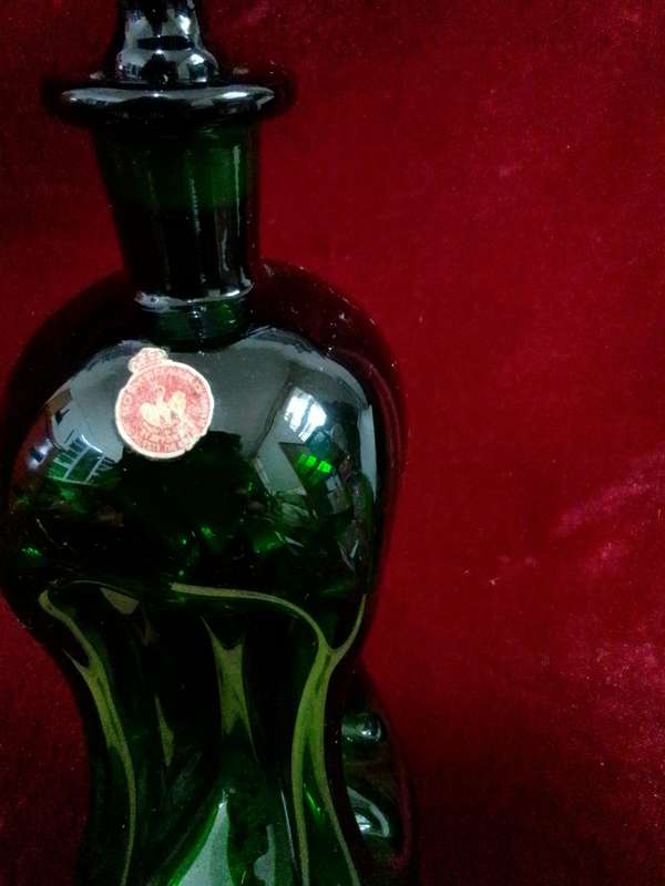Stunning Vintage Danish Modern 1960's Homegaard Curved Glass Decanter Emerald Green