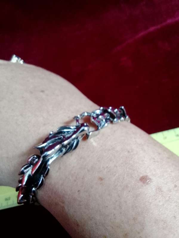 Stunning Mens Dragon Design Silver Coloured Bracelet - Excellent Condition