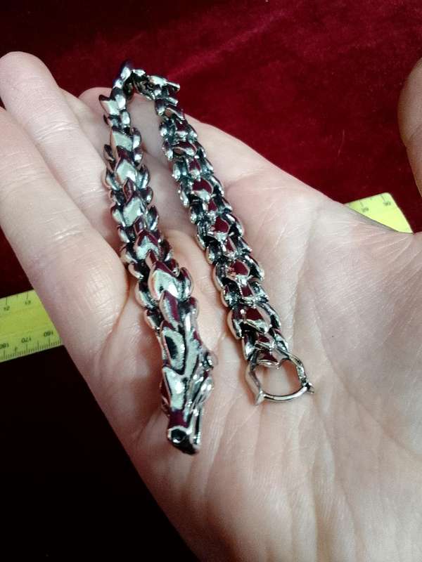 Stunning Mens Dragon Design Silver Coloured Bracelet - Excellent Condition