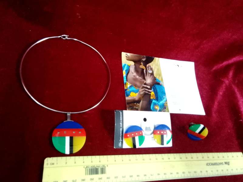 Beautiful Lashongwe Contemporary African Designs -Earrings, Necklace, Ring Set -Excellent Condition