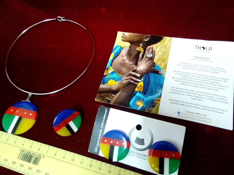 Beautiful Lashongwe Contemporary African Designs -Earrings, Necklace, Ring Set -Excellent Condition