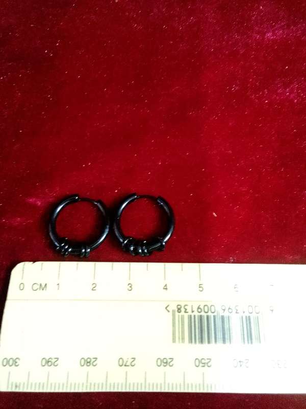 Beautiful Black Punk Goth Mens Hoop Ear Cuff Stainless Steel Earings - Excellent Condition