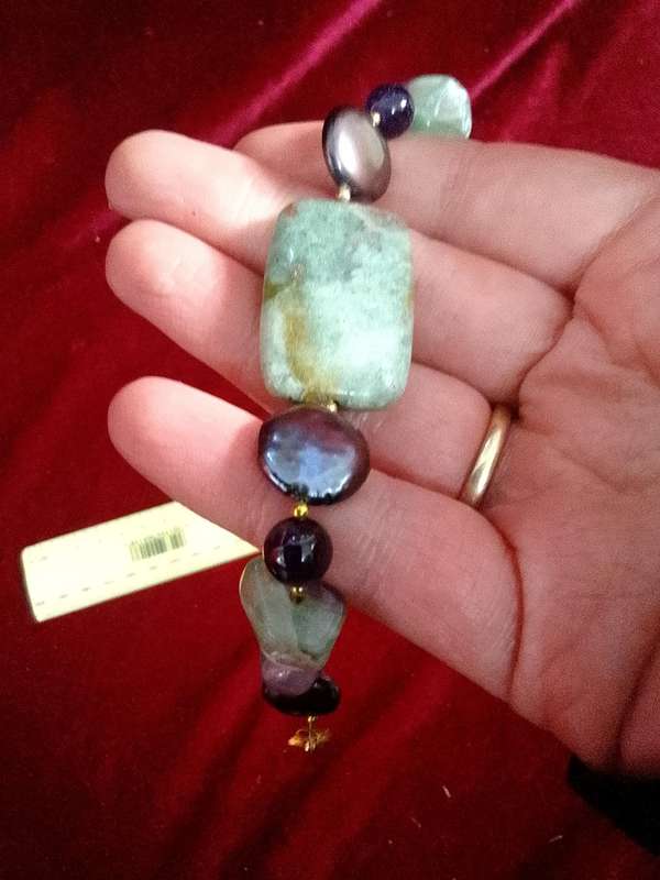Beautiful Stone Bracelet -  Labradorite , Amethyst And Pearl Bracelet - Keira Ann- Good Condition