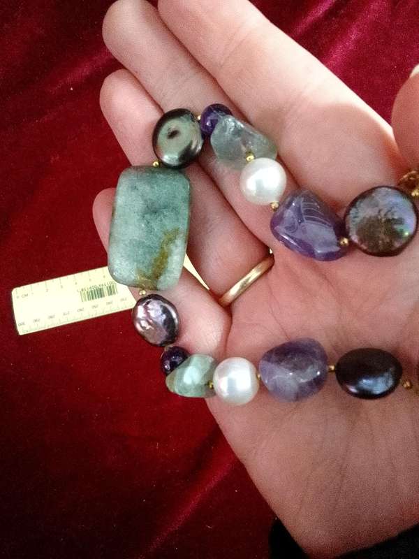 Beautiful Stone Bracelet -  Labradorite , Amethyst And Pearl Bracelet - Keira Ann- Good Condition