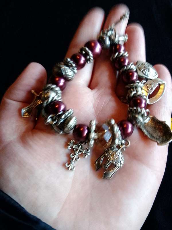 Stunning Purple Beaded Christian Armour Charm Bracelet - Excellent Condition