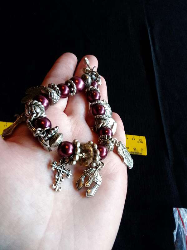 Stunning Purple Beaded Christian Armour Charm Bracelet - Excellent Condition