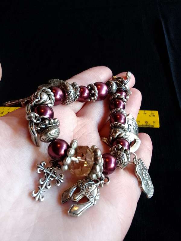 Stunning Purple Beaded Christian Armour Charm Bracelet - Excellent Condition
