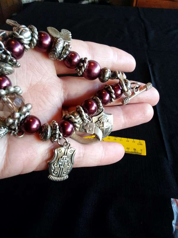 Stunning Purple Beaded Christian Armour Charm Bracelet - Excellent Condition