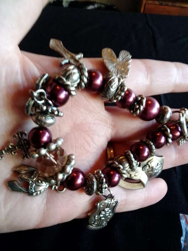 Stunning Purple Beaded Christian Armour Charm Bracelet - Excellent Condition