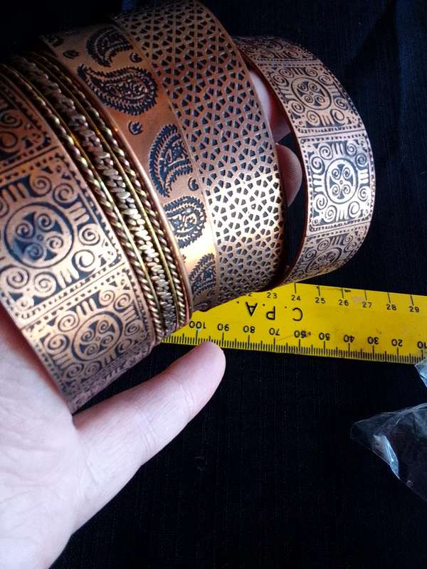 Beautiful Collection Of Five Engraved Copper Coloured Bangles - Excellent Condition