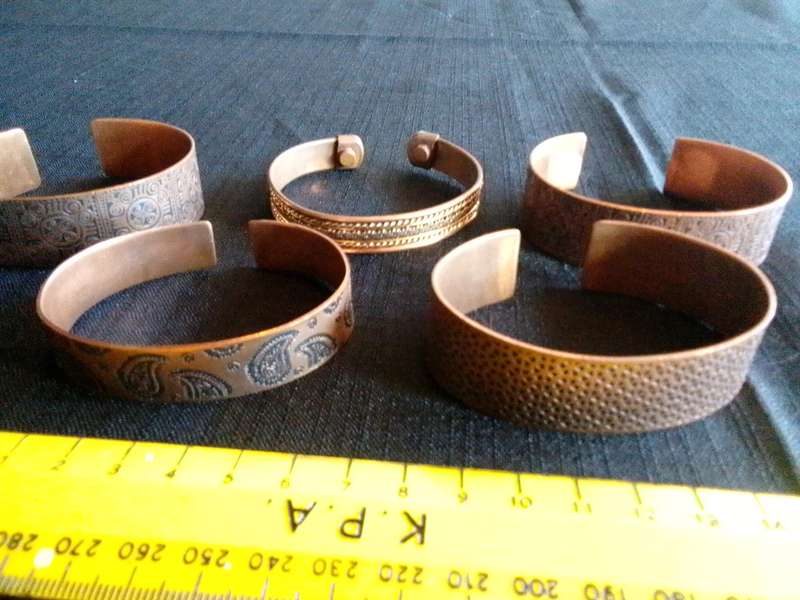 Beautiful Collection Of Five Engraved Copper Coloured Bangles - Excellent Condition
