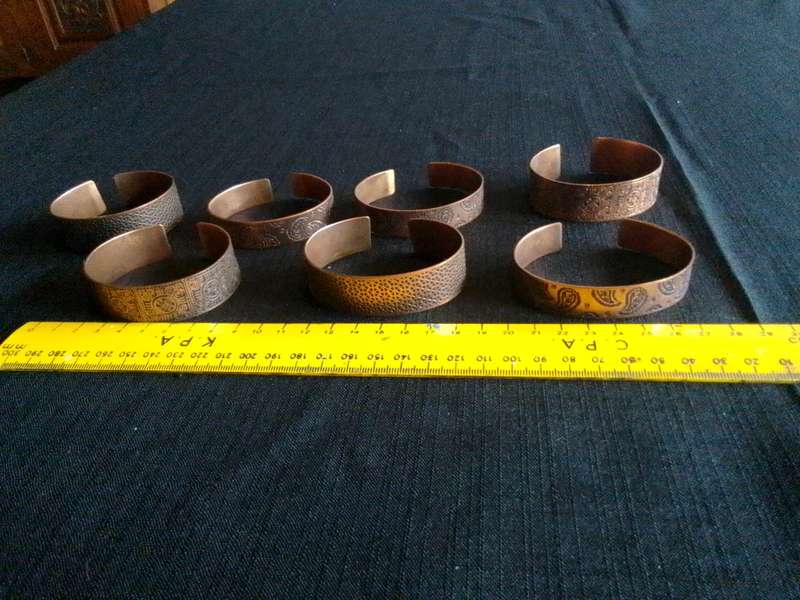Beautiful Collection Of Seven Engraved Copper Coloured Bangles - Excellent Condition