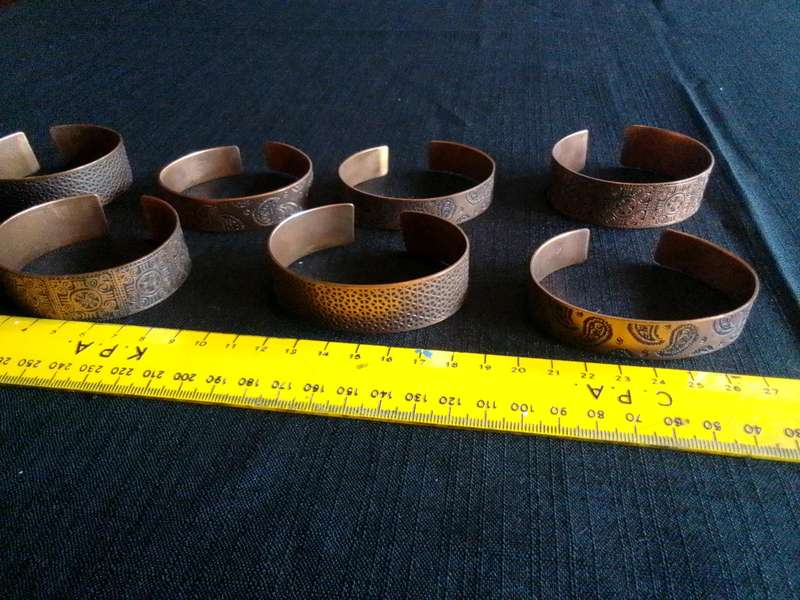 Beautiful Collection Of Seven Engraved Copper Coloured Bangles - Excellent Condition