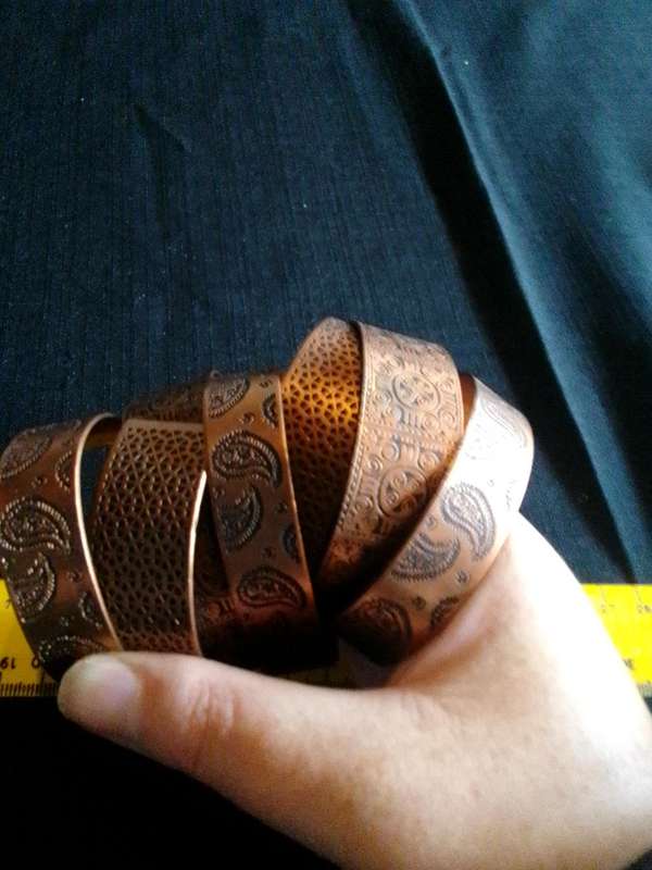 Beautiful Collection Of Seven Engraved Copper Coloured Bangles - Excellent Condition