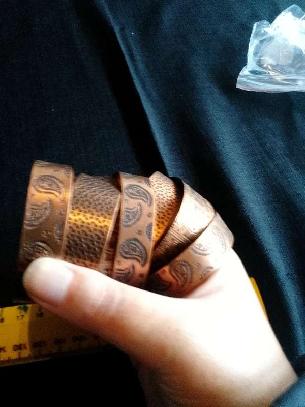 Beautiful Collection Of Seven Engraved Copper Coloured Bangles - Excellent Condition
