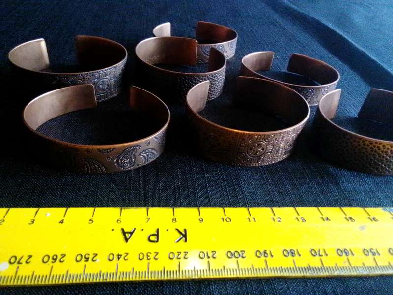 Beautiful Collection Of Seven Engraved Copper Coloured Bangles - Excellent Condition