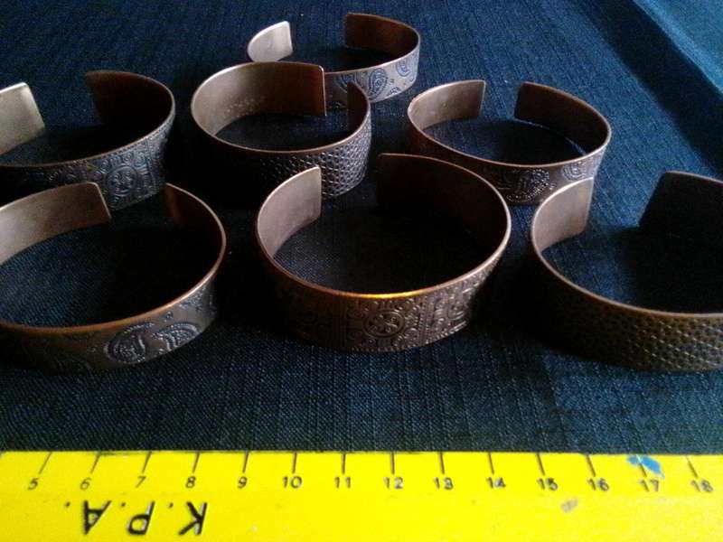 Beautiful Collection Of Seven Engraved Copper Coloured Bangles - Excellent Condition