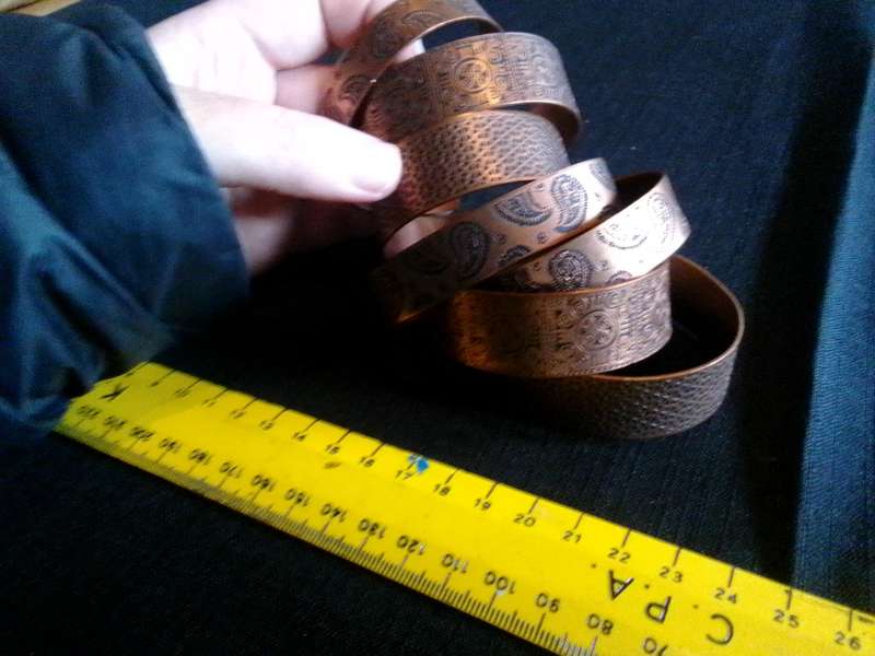 Beautiful Collection Of Seven Engraved Copper Coloured Bangles - Excellent Condition