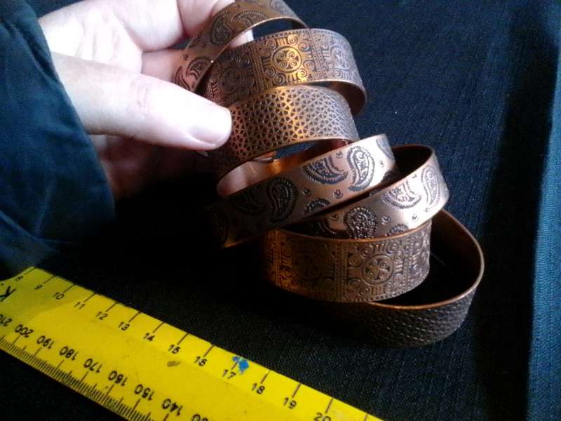 Beautiful Collection Of Seven Engraved Copper Coloured Bangles - Excellent Condition