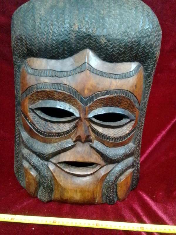 Stunning Tall African Tribal Art Hand Carved Wooden Mask L52 X B37 XH 8