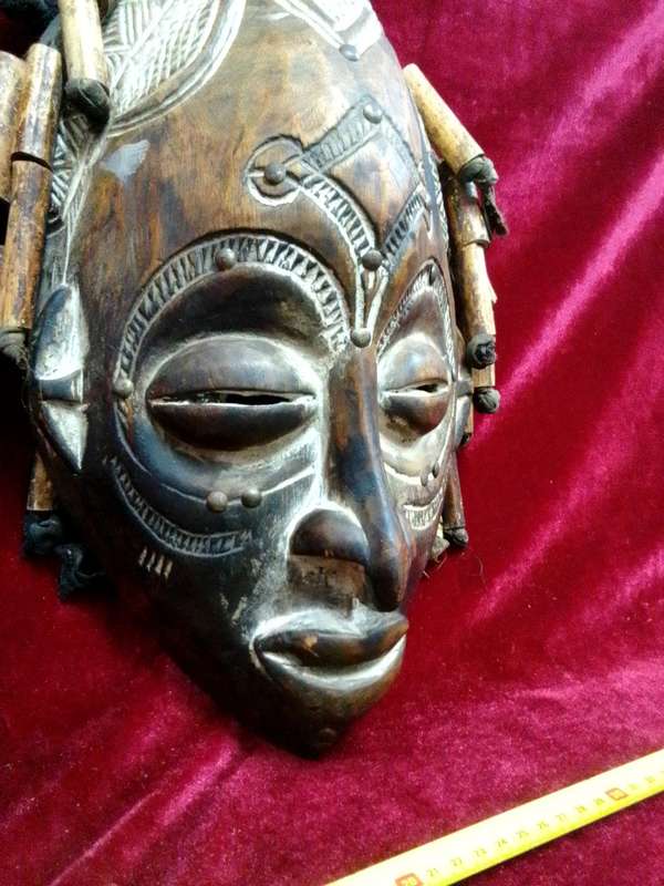 Beautiful Tall African Tribal Art Hand Carved Wooden Mask L41 X B22 XH 14