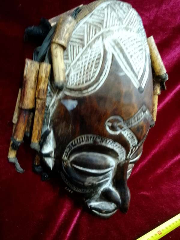 Beautiful Tall African Tribal Art Hand Carved Wooden Mask L41 X B22 XH 14