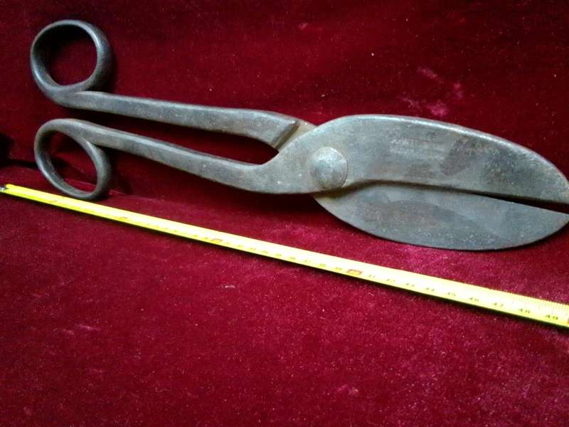 Stunning Vintage Large A. Wilson Tin Snips Shears Big Scissor Sheet Metal Cutter Farm Barn Tool