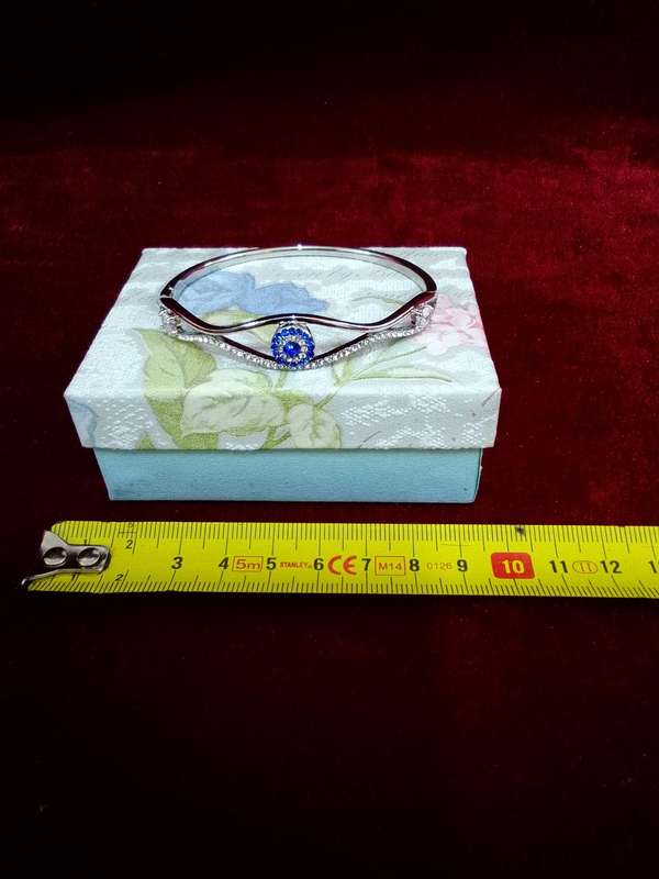 Beautiful Rhinestone Bangle Silver Coloured Evil Eye Bracelet - Excellent Condition