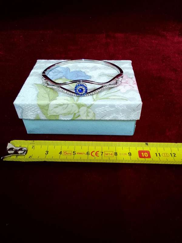 Beautiful Rhinestone Bangle Silver Coloured Evil Eye Bracelet - Excellent Condition
