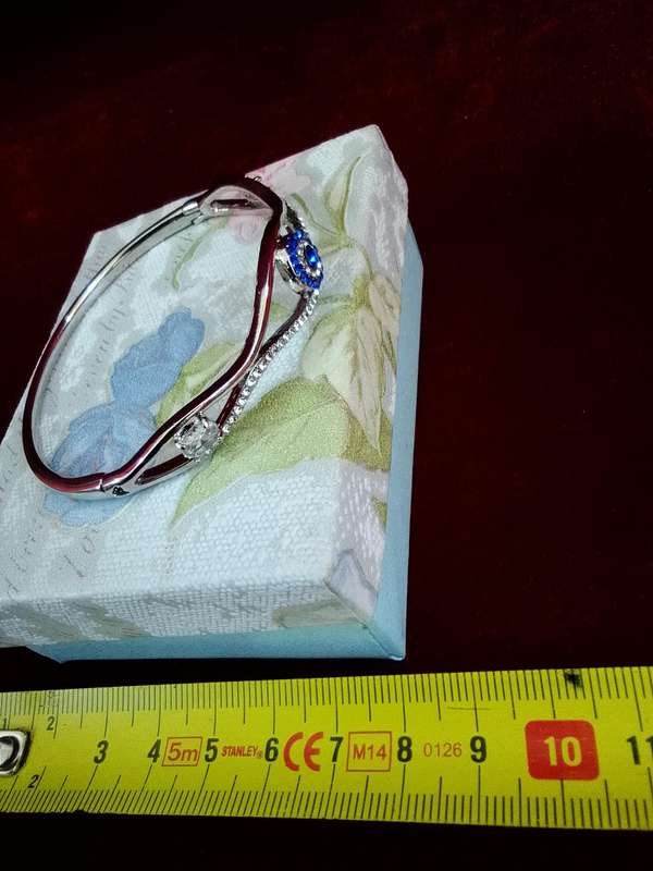 Beautiful Rhinestone Bangle Silver Coloured Evil Eye Bracelet - Excellent Condition