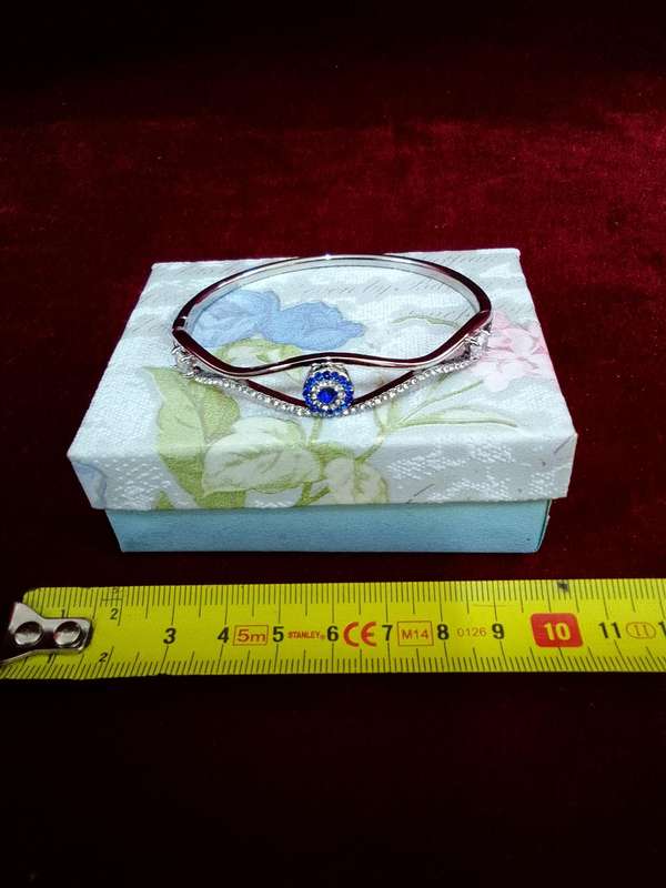Beautiful Rhinestone Bangle Silver Coloured Evil Eye Bracelet - Excellent Condition