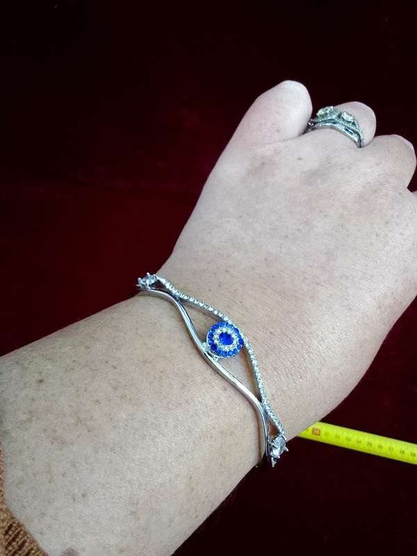 Beautiful Rhinestone Bangle Silver Coloured Evil Eye Bracelet - Excellent Condition