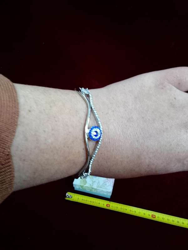 Beautiful Rhinestone Bangle Silver Coloured Evil Eye Bracelet - Excellent Condition