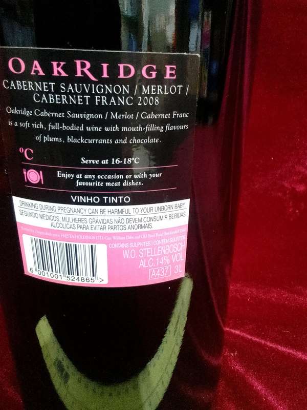 Stunning Vintage Oakridge Cabernet Sauvignon/ Merlot / Cabernet Franc 2008 - 3 Liter -Good Condition