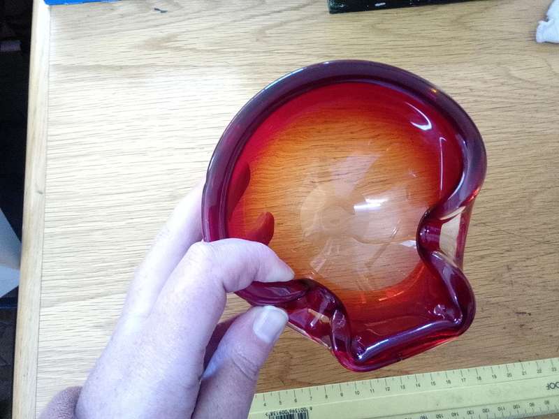 Beautiful Red Vintage Murano Glass Bowl Ashtray - Good Condition