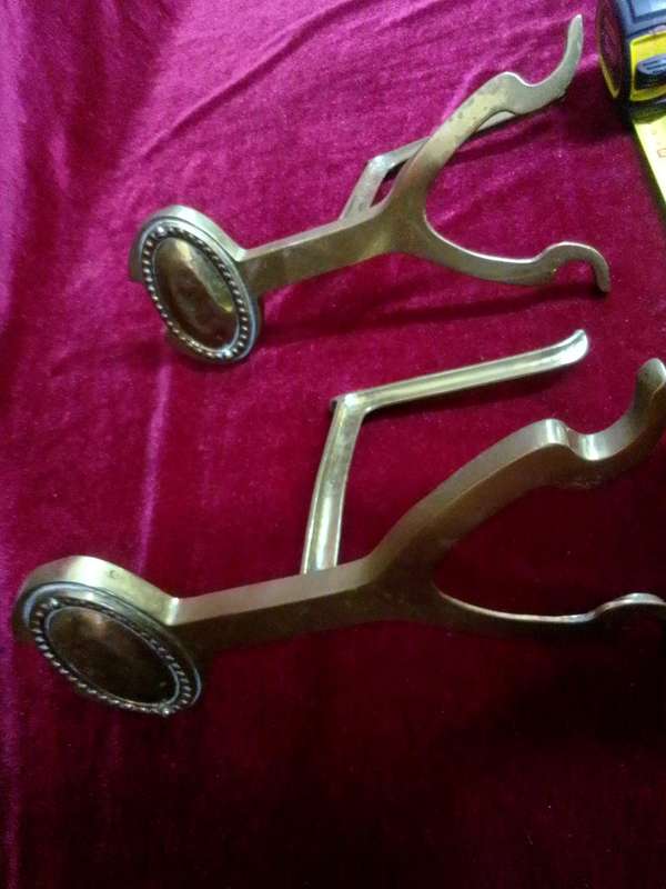 Antique Brass Fire Dogs Andirons - Metal Support Used In Fireplaces To Hold Logs - Good Condition