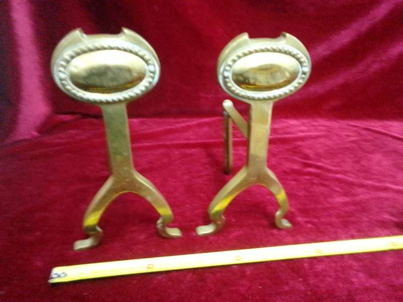 Antique Brass Fire Dogs Andirons - Metal Support Used In Fireplaces To Hold Logs - Good Condition