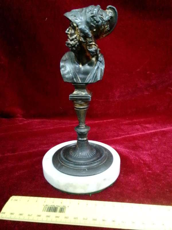 Stunning Vintage Bronze Bust Of Ajax A Hero From Greek Mythology Sculpture On Marble Stand