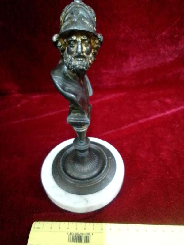 Stunning Vintage Bronze Bust Of Ajax A Hero From Greek Mythology Sculpture On Marble Stand