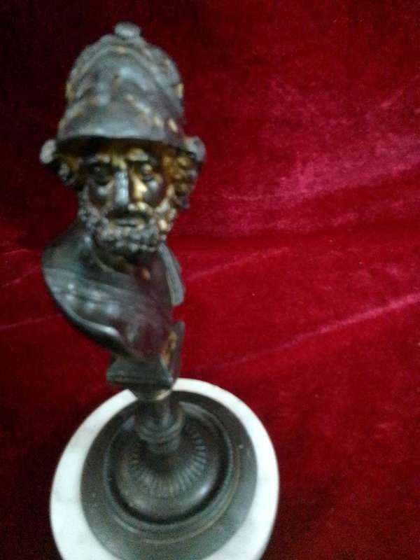 Stunning Vintage Bronze Bust Of Ajax A Hero From Greek Mythology Sculpture On Marble Stand