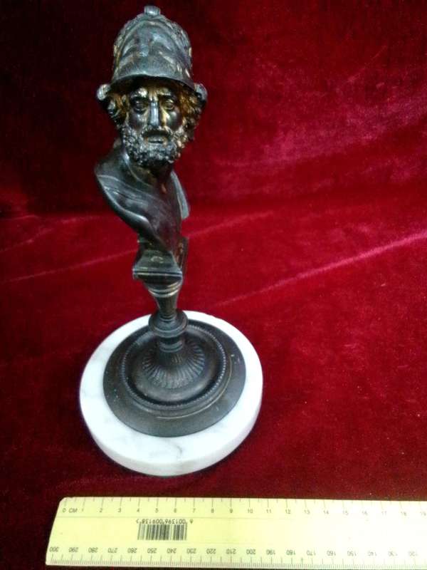 Stunning Vintage Bronze Bust Of Ajax A Hero From Greek Mythology Sculpture On Marble Stand