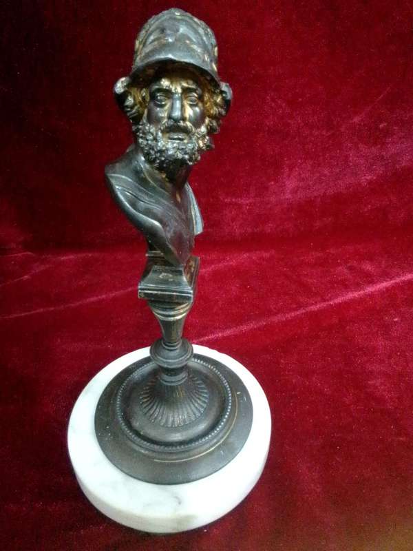 Stunning Vintage Bronze Bust Of Ajax A Hero From Greek Mythology Sculpture On Marble Stand