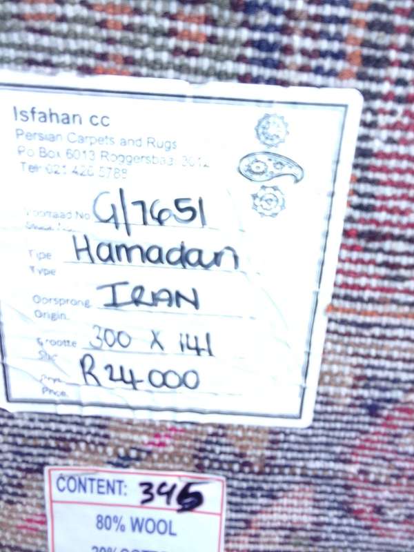 Stunning Handmade Persian Hamadan Carpet - 3m X 1.41 m - (80% Wool And 20% Cotton) - Good Condition