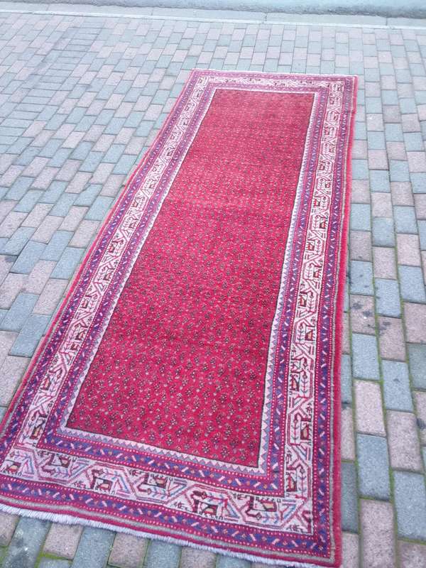 Gorgeous Handmade Persian Hamadan Carpet -2.95m X 1.15 m - (80% Wool And 20% Cotton) -Good Condition