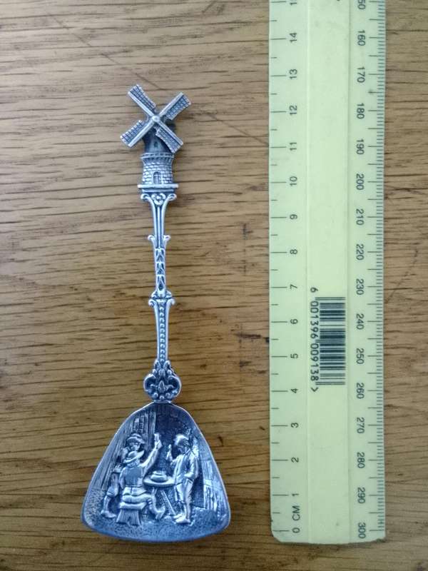 Antique Dutch Silver Unique Spinning Sugar Spoon 14.1g - Windmill Design - Good Condition